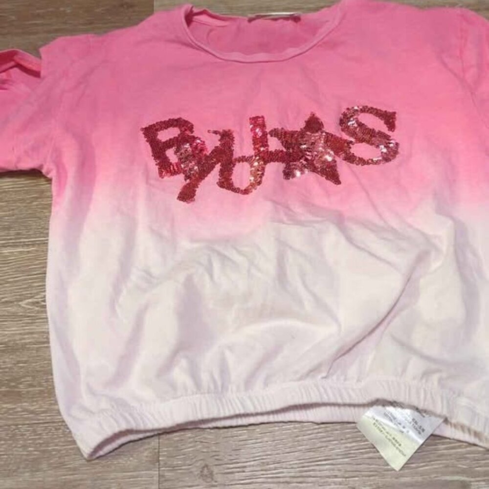 BYBLOS Girls Shirt Size 10A Embellished‎ Short Sleeve Cold Shoulder Top